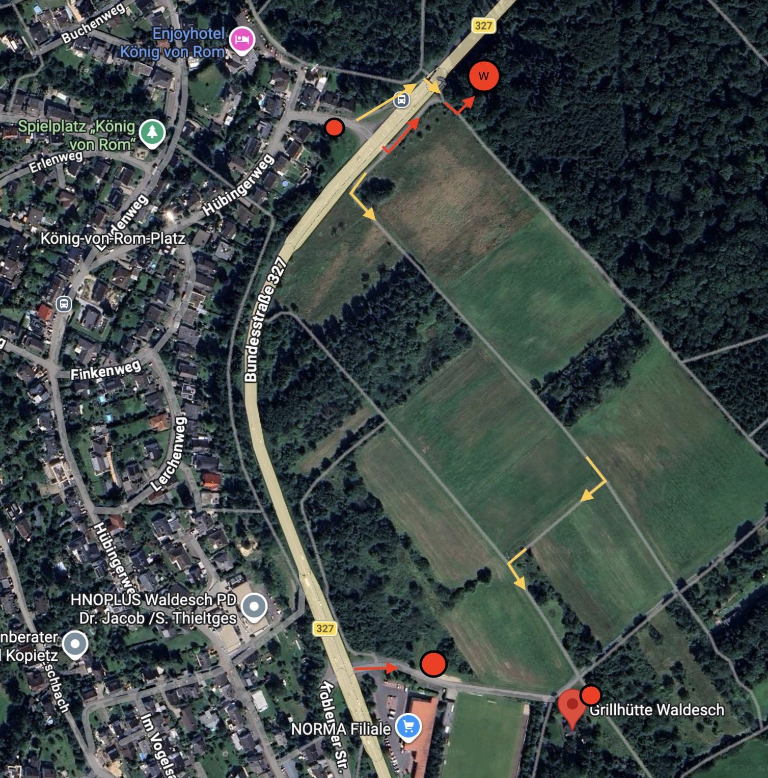 Parkplatz-Übersicht Grillhütte Waldesch